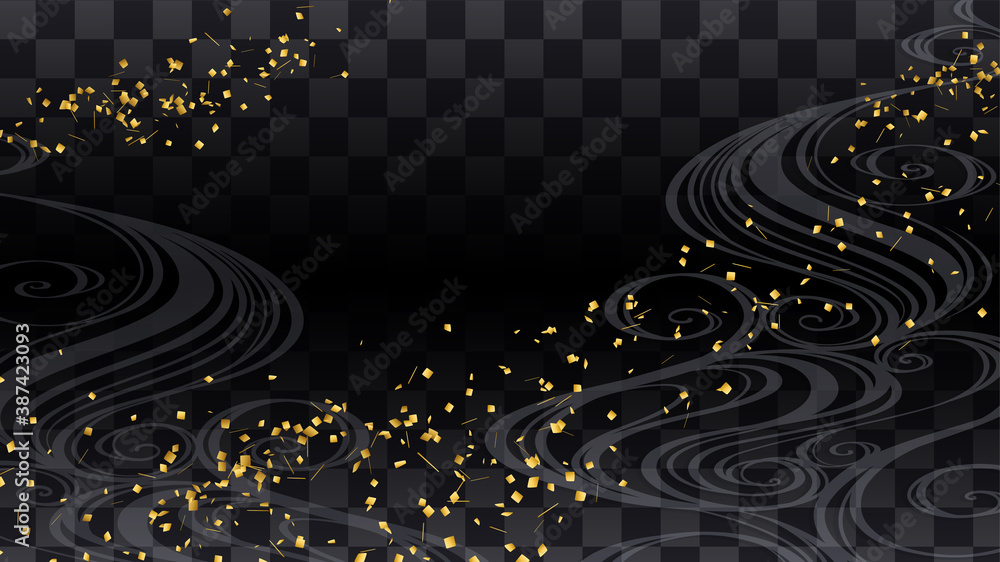 金箔をちりばめた市松模様と波の和風背景イラスト 16 9 Stock Vector Adobe Stock