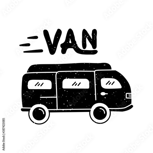 Illustration of a van in black color. Van doodle art. Illustration design for apparel products, mugs and wall posters