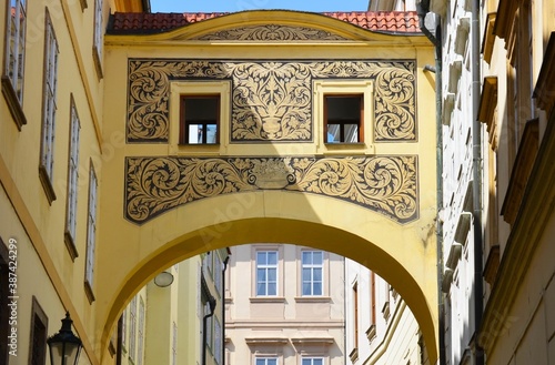 balcon esgrafiado renacentista en el barrio de Mala Strana de Praga, republica checa photo