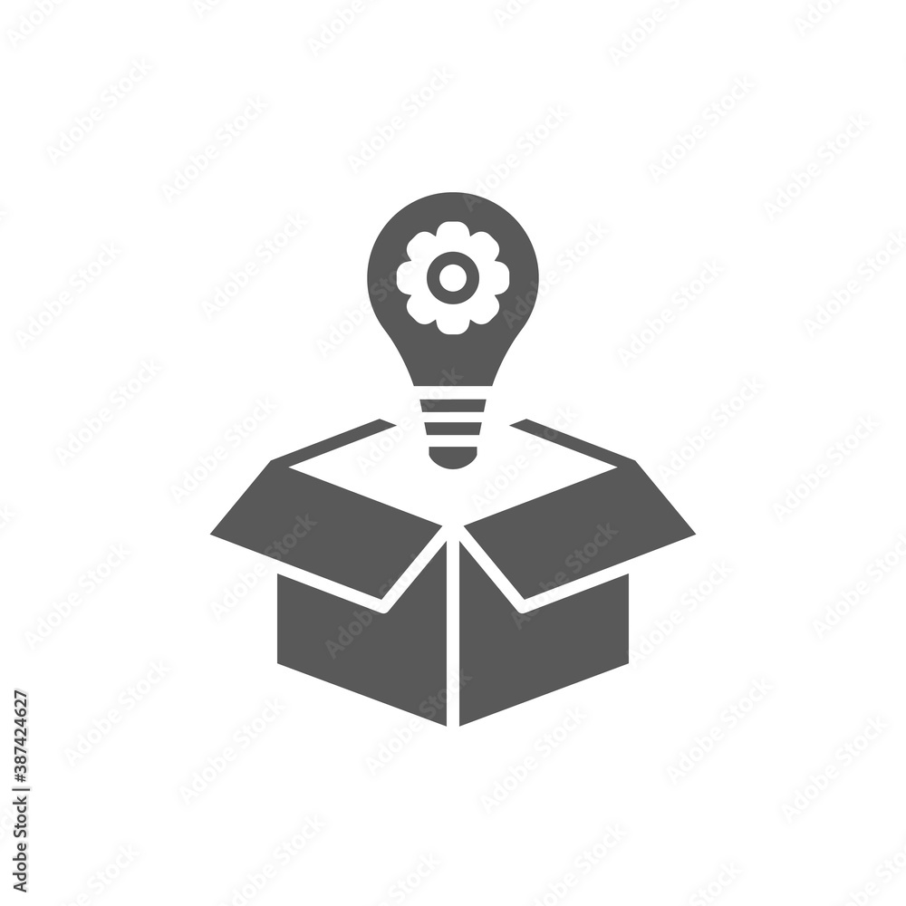 Creative solution black glyph icon. Idea generation. Smart innovative thought. Successful strategy. Light bulb in box. Silhouette symbol on white space. Vector isolated illustration Creative solution black glyph icon. Idea generation. Smart innovative thought. Successful strategy. Light bulb in box. Silhouette symbol on white space. Vector isolated illustration