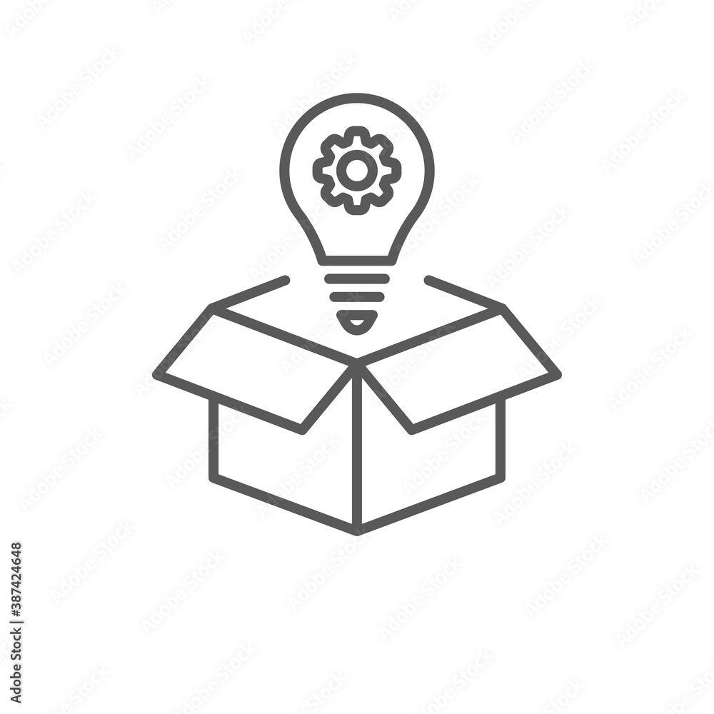 Creative solution black line icon. Idea generation. Smart innovative thought. Successful strategy. Light bulb in box. Silhouette symbol on white space. Vector isolated illustration Creative solution black line icon. Idea generation. Smart innovative thought. Successful strategy. Light bulb in box. Silhouette symbol on white space. Vector isolated illustration