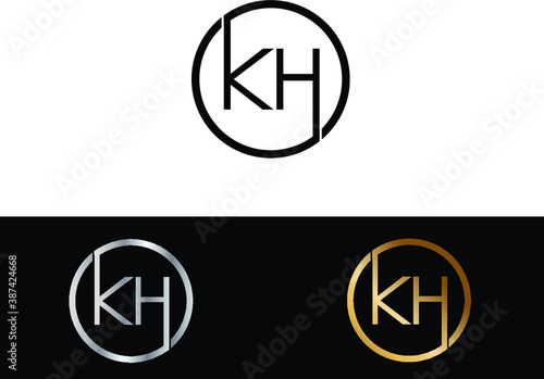 KH Circular Letter Logo with Circle Design and Black red gold color photo