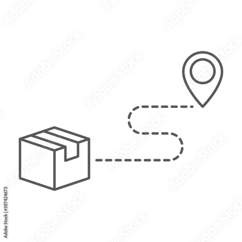 Product box and map pin line icon, Shipping delivery symbol, Package tracking vector sign, cardboard box with location transportation destination icon outline