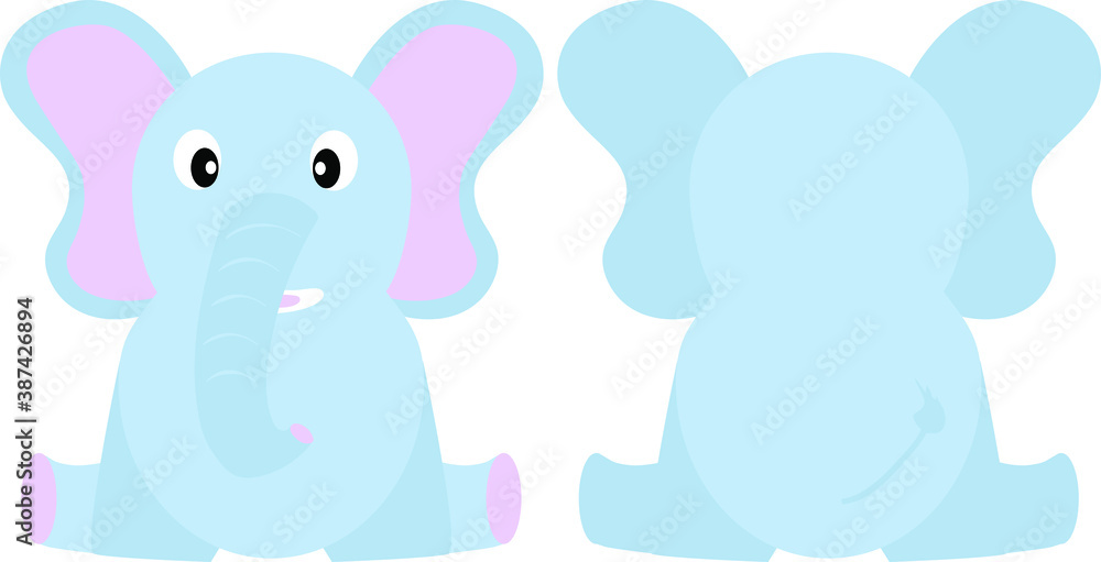 Cute elephant.  Vector illustration of an animal, isolated on a white background. Print for clothes, label, patch, sticker. For cards for children's holidays or drawing training