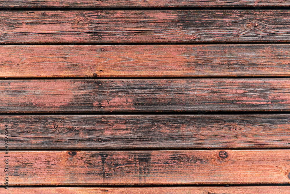 Fototapeta premium Horizontal old red-brown wooden board wall