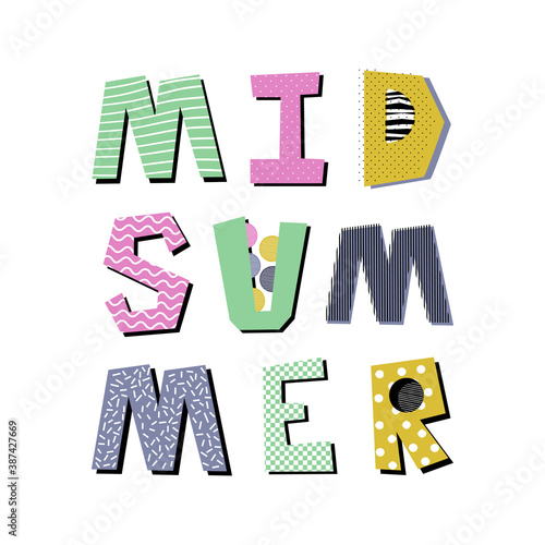 Hand drawn decorative lettering MidSummer. Sweden holiday design element.