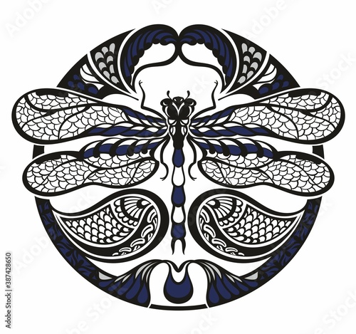 Silhouette icon of a Dragonfly insect  spreading its wing. Vector illustration.