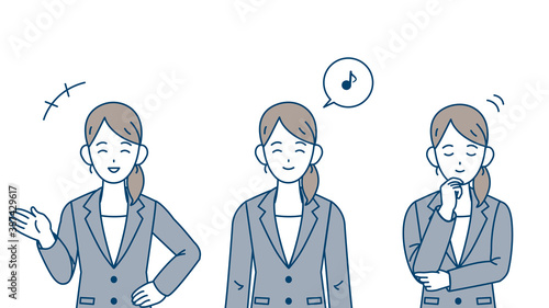 ビジネスウーマン　会社員　スーツ姿の女性　笑顔　頷く
