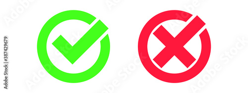 cross & check icon, do dont icon, Confirm and reject icons, Green tick symbol and red cross sign in circle, 