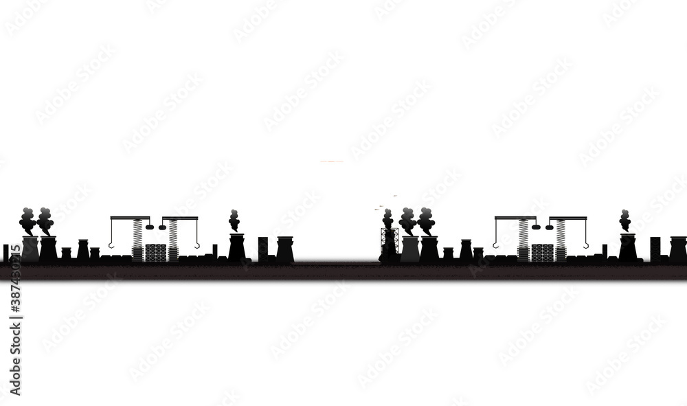 silhouette of large industrial On the nature,Causing air pollution and Water pollution.On white background.Environmental conservation concept.
