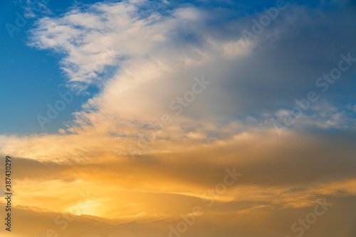 Beautiful colorful sunset sky with clouds. Nature sky background.