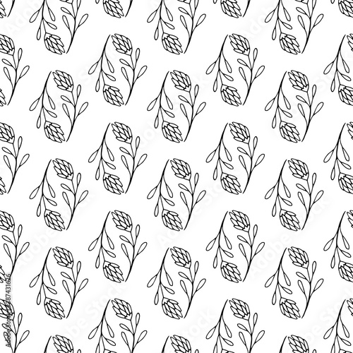 Hand drawn rustic flowers. Seamless pattern with wild floral elements
