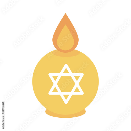 hanukkah, burning candle with star of david celebration flat icon