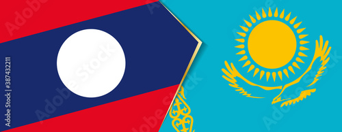 Laos and Kazakhstan flags, two vector flags.