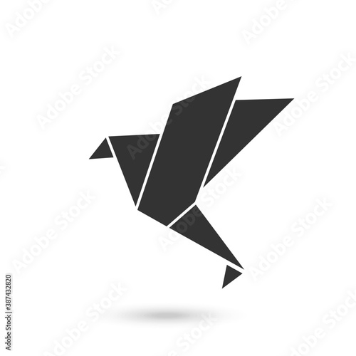 Origami black bird vector icon. filled flat sign for mobile concept and web design. Bird paper simple solid icon.