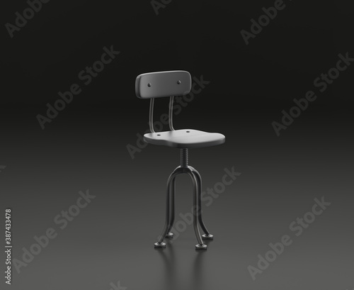 Dark gray shop chair on black background, single color workshop tool, 3d rendering