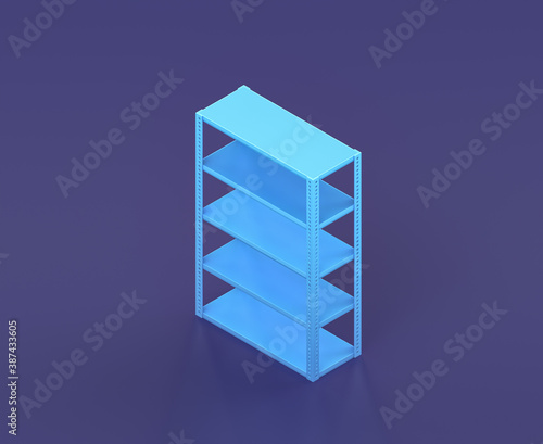 Isometric shelf on blue background  single color workshop tool  3d rendering