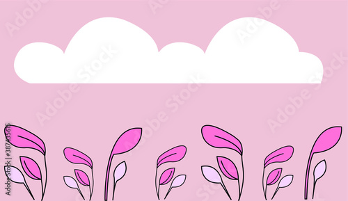 Vector illustration with white cloud and colors on a pink background, suitable for work on the Internet