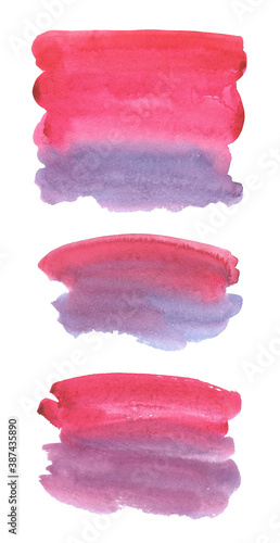 a set of watercolor elements rectangular brushstrokes with rounded corners in two colors pink purple plum cherry shades for stickers text labels