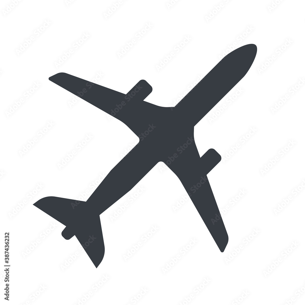 Obraz premium Airplane vector flat design black icon. Plane simple silhouette. Aircraft and aviation symbol.