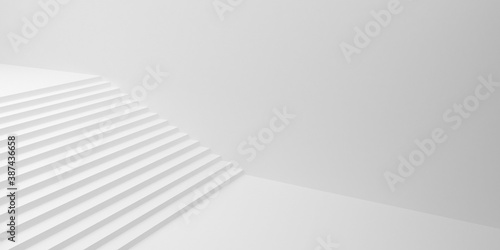 White room with a stair and wall. 3d render.