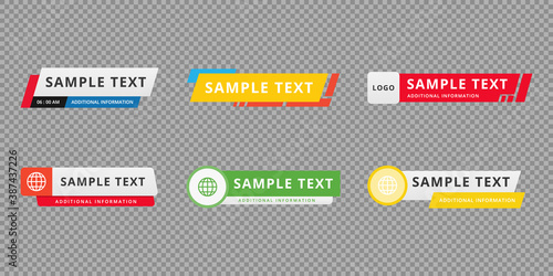 Lower third template set. Vector TV banners and bars for news, sport channel, streaming and broadcasting. Vector illustration.