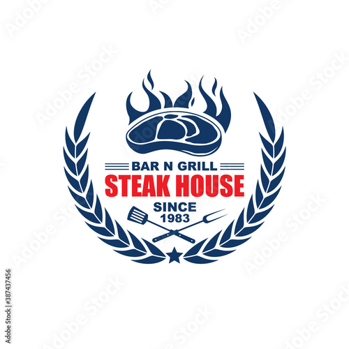 Vector logo, badge, symbol, icon template design for Steak  Restaurant
