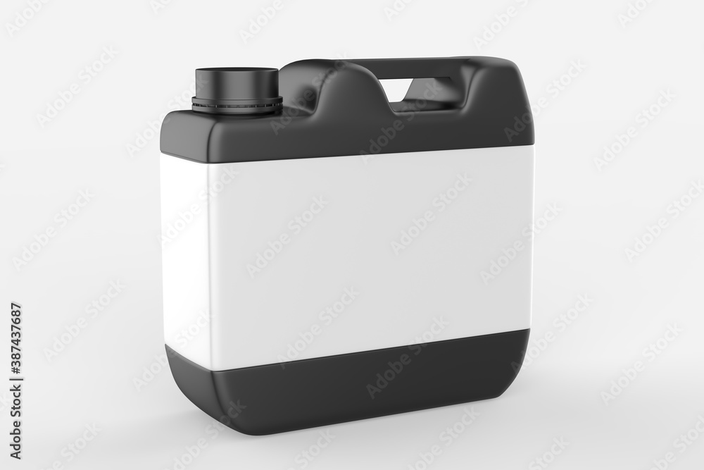 Fototapeta premium Plastic Jerrycan Oil, Cleanser, Detergent, Abstergent, Liquid Soap, Milk, Juice isolated On White Background. 3d illustration