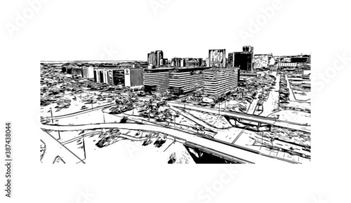 Building view with landmark of Brasilia is the federal capital of Brazil and seat of government of the Federal District. Hand drawn sketch illustration in vector.
