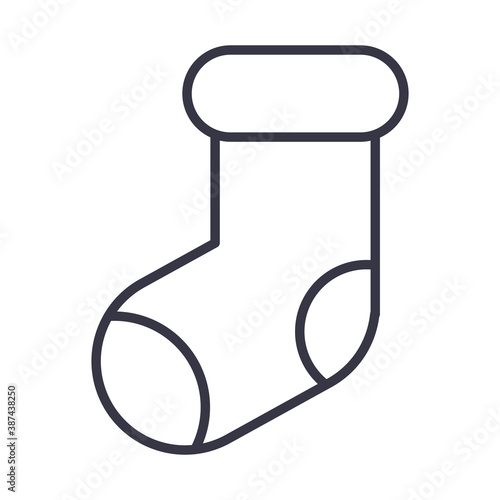 happy merry christmas, stocking decoration surprise line icon