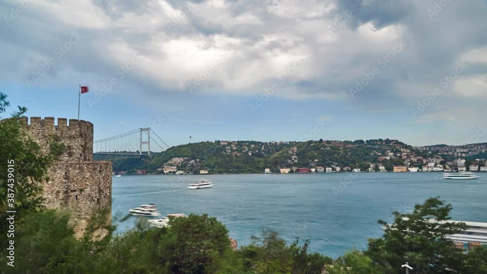 Bosphorus panorama timelapse from Rumelihisari, Istanbul, Turkey. Rumelihisari is medieval fortres and known as Rumelian Castle, located at the bank of Bosphorus. Bosphorus panorama timelapse from Rumelihisari, Istanbul, Turkey. Rumelihisari is medieval fortres and known as Rumelian Castle, located at the bank of Bosphorus.