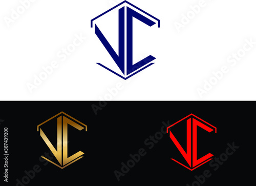VC hexagon shape Letters Design
