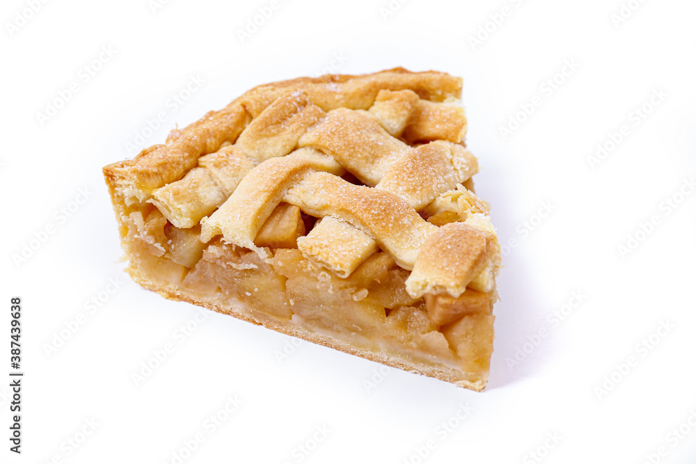 Traditional American Thanks Giving lattice pie isolated on white background. Homemade fruit tart baked to golden crust. Close up, copy space, top view. Traditional American Thanks Giving lattice pie isolated on white background. Homemade fruit tart baked to golden crust. Close up, copy space, top view.