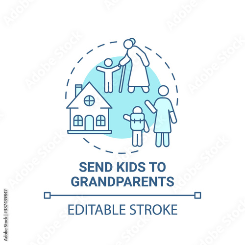 Send kids to grandparents concept icon. Me time ideas. Parent free weekend. Leisure time. No children day idea thin line illustration. Vector isolated outline RGB color drawing. Editable stroke
