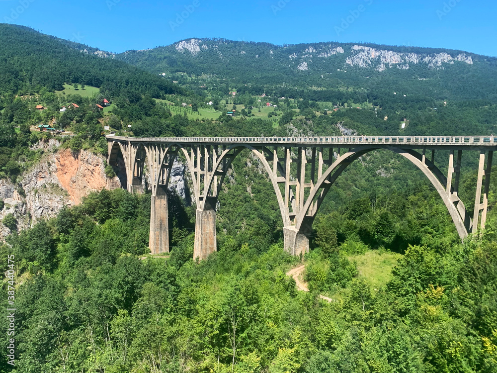 Tara Bridge and beautiful mountains in Montenegro