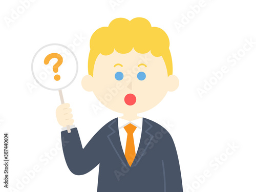 クエスチョンマークを出す白人男性のイラスト