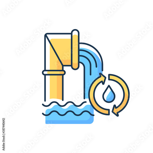 Water and wastewater RGB color icon. Protecting public health. Sewer system. Ecosystem. Water quality. Safety. Removing contaminants. Environmental regulations. Isolated vector illustration