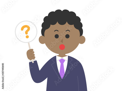 クエスチョンマークを出す黒人男性のイラスト