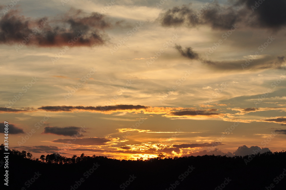 Beautiful golden yellow sky and sun Beautiful golden yellow sky and sun