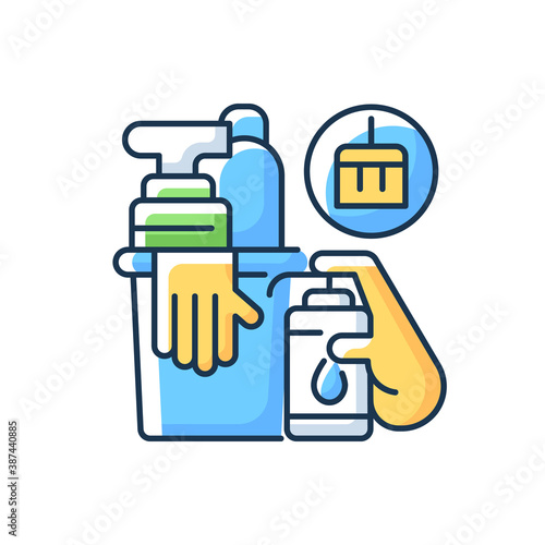 Hygiene products and services RGB color icon. Cleanliness, health and medicine. Sanitizing. Removing infectious microbes. Personal hygiene etiquette. Hand sanitizer. Isolated vector illustration