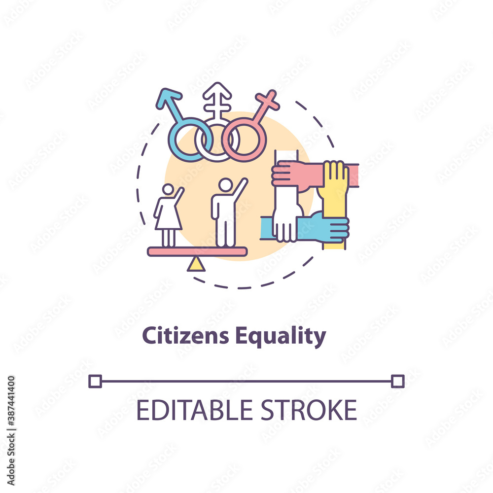 Citizens equality concept icon. Social change benefit idea thin line illustration. Equal rights. Social discrimination. Gender equality. Vector isolated outline RGB color drawing. Editable stroke