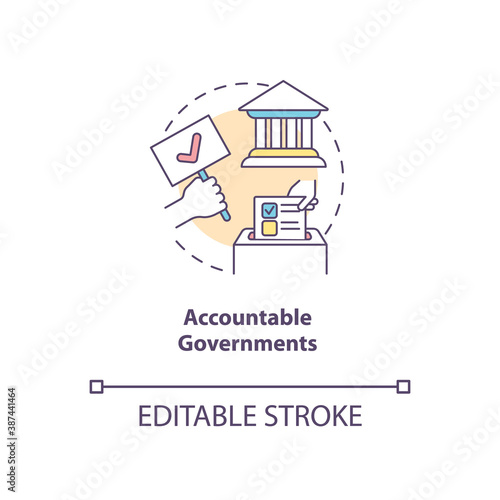 Accountable governments concept icon. Social change benefit idea thin line illustration. Citizen voice. Civil society. State accountability. Vector isolated outline RGB color drawing. Editable stroke