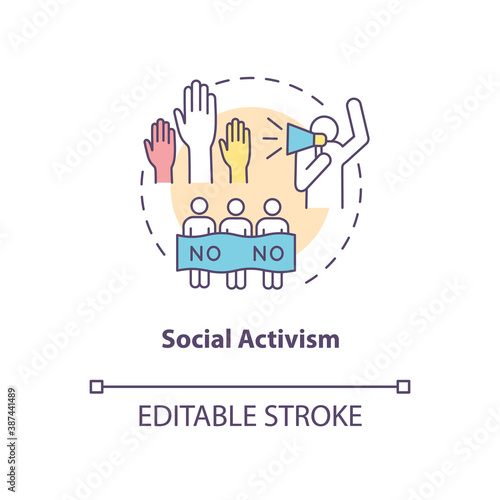 Social activism concept icon. Social change benefit idea thin line illustration. Activist. Protest. Fighting for changes in society. Vector isolated outline RGB color drawing. Editable stroke