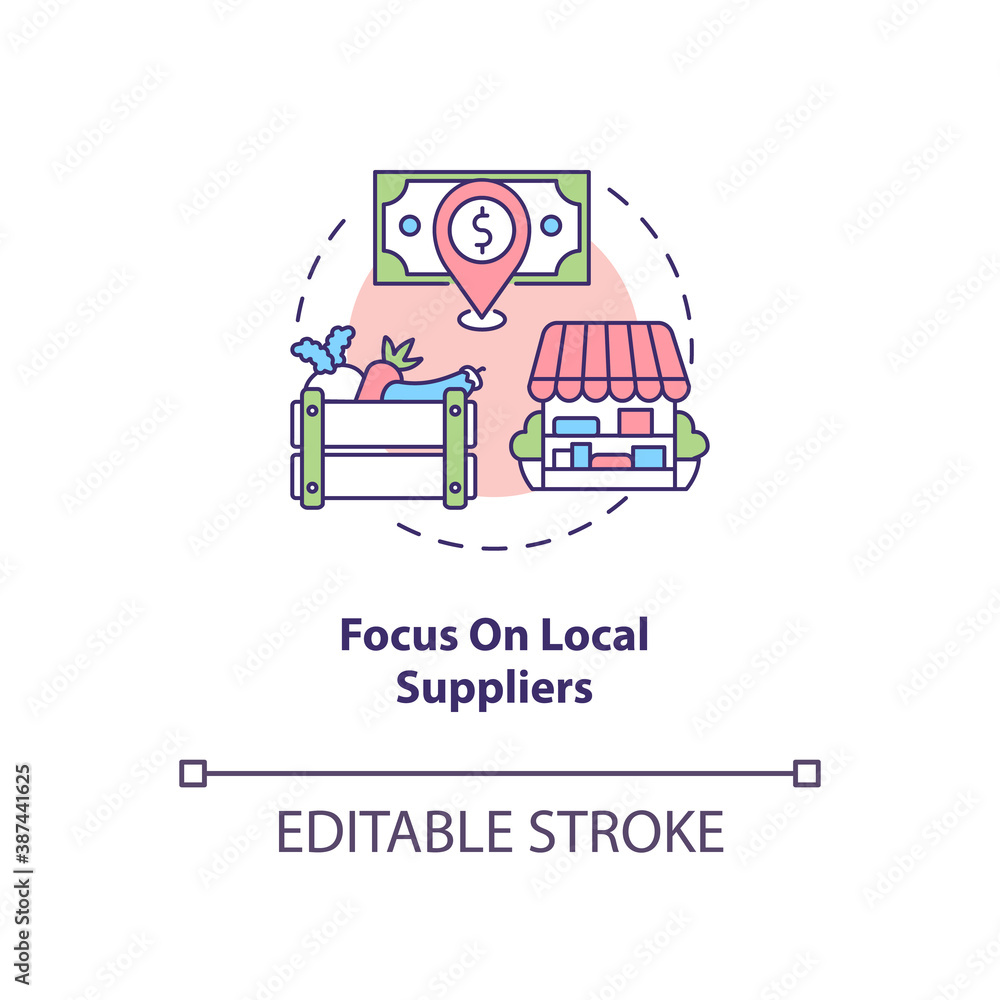 Focus on local suppliers concept icon. Reverse globalization trend idea thin line illustration. Local sourcing. Vendor management. Vector isolated outline RGB color drawing. Editable stroke