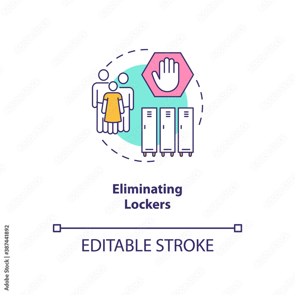 Eliminating lockers concept icon. Covid school safety rule idea thin line illustration. Individual student locker. Social distancing efforts. Vector isolated outline RGB color drawing. Editable stroke