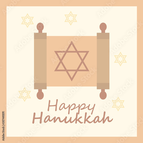 hanukkah, handwritten text and scroll torah flat icon