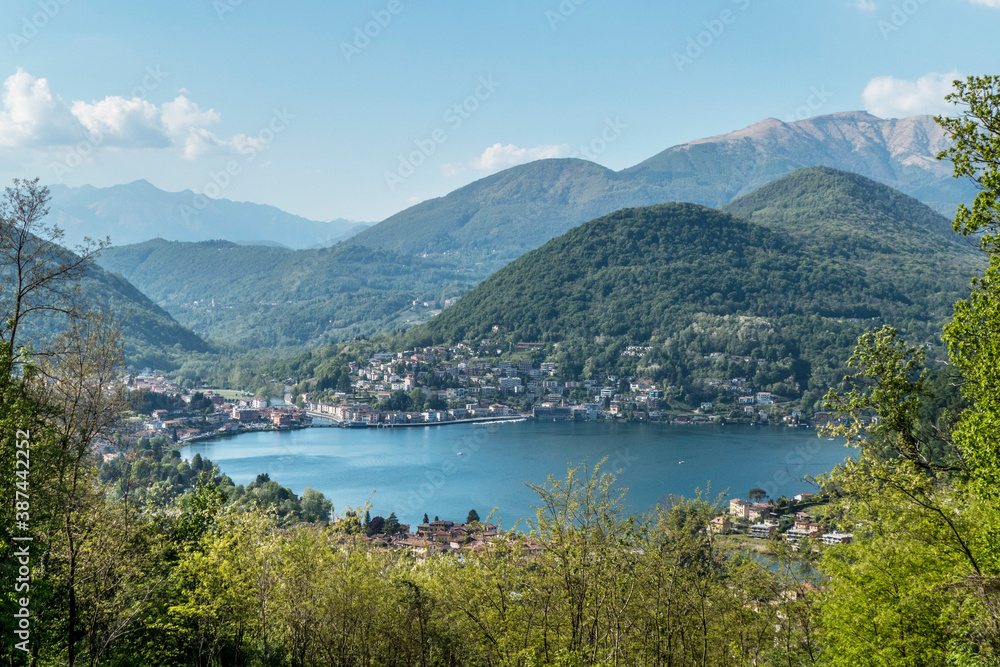 aerial view of Ponte Tresa and the Lake of Lugano