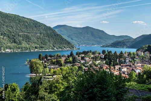 Aerial view of Brusimpiano in the Lake of Lugano