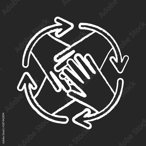 Community involvement chalk white icon on black background. Business synergy. Partnership of volunteer for project. Feminism movement. Company association. Isolated vector chalkboard illustration