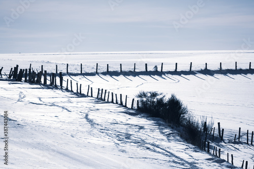 Winter landscape with snow and fences